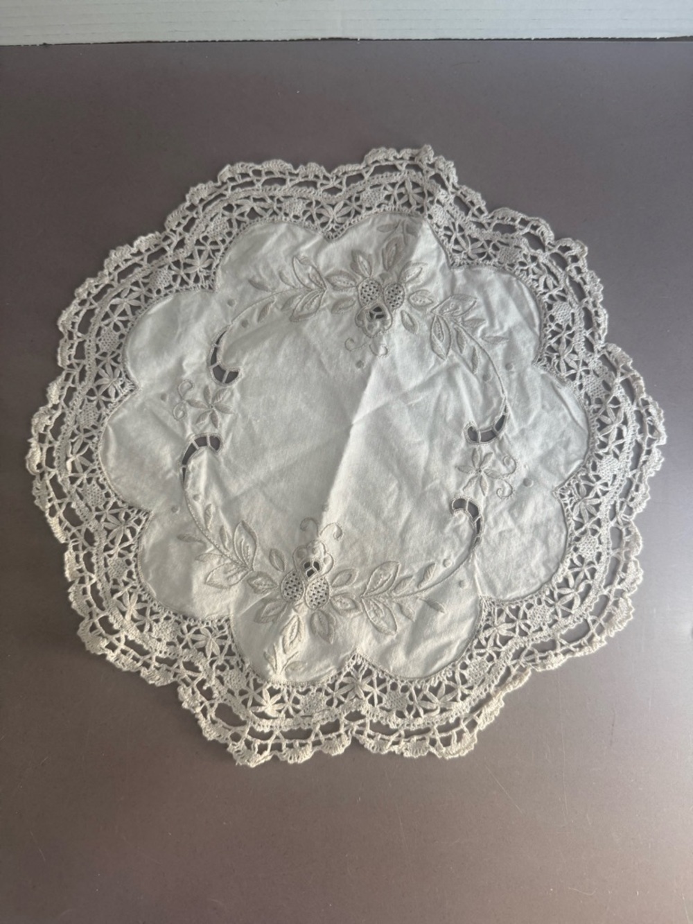 Handcrafted Lace Doily - Cream Embroidered Home Accent